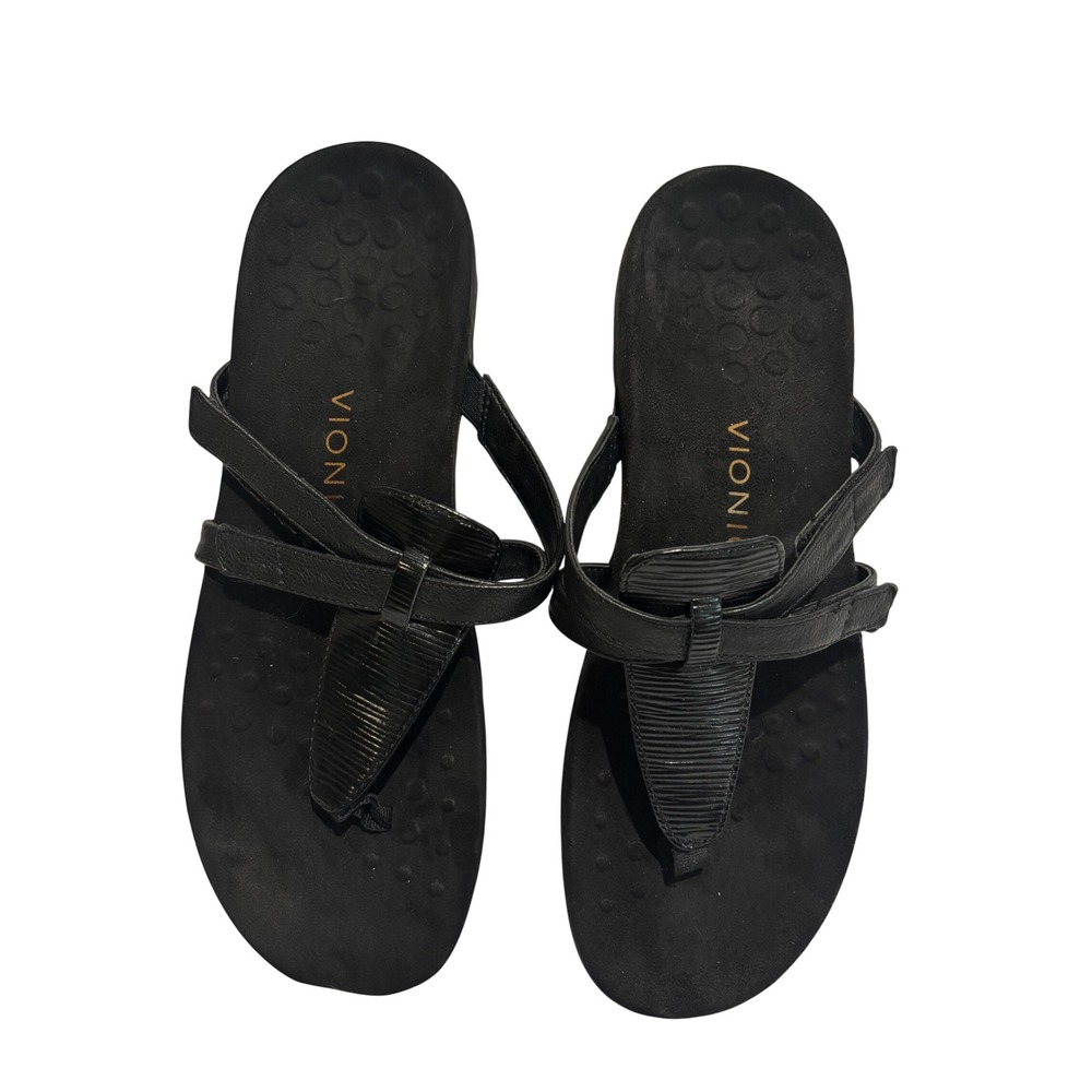 Vionic Karley Black Orthoticś Thong Sandals Womens sz 10 Hook & Loop beach comfy